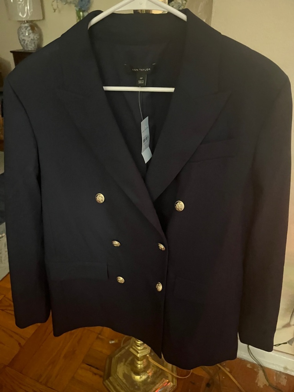 Ann Taylor Navy Double-Breasted Blazer with Gold Buttons
